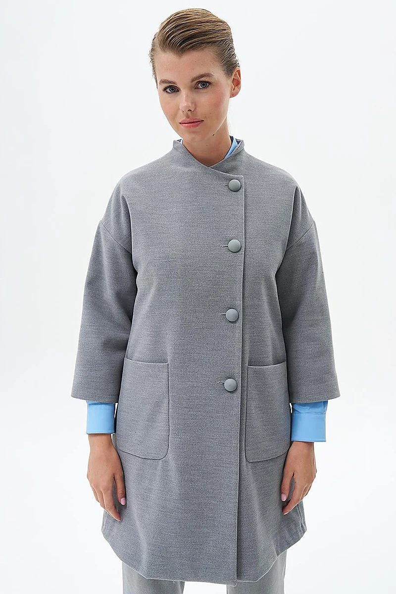 Three Quarter Sleeve Cashmere Coat Gray