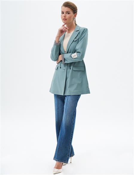 Waist Detailed Jacket with Flap Pocket Nefti
