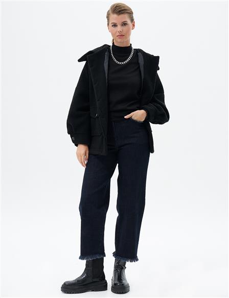 Püsküllü Denim Pantolon Lacivert