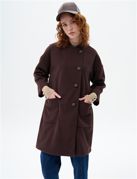 Three Quarter Sleeve Cashmere Coat Coffee