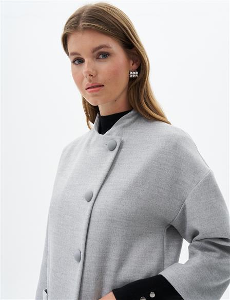 Three Quarter Sleeve Cashmere Coat Light Gray