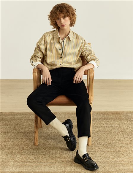 Snap-Button Shirt-Detail Poplin Tunic Yellow