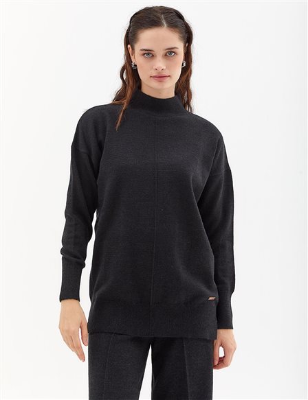 Knit Tunic with Stitch Details Black