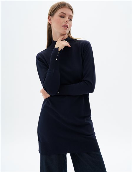 Turtleneck Basic Knitwear Tunic Navy Blue