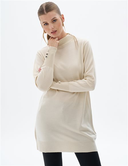 Turtleneck Basic Knitwear Tunic Cream