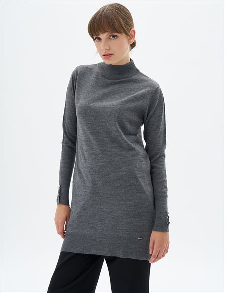 Turtleneck Basic Knit Tunic Anthracite