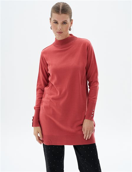 Turtleneck Basic Knitwear Tunic Dusty Rose