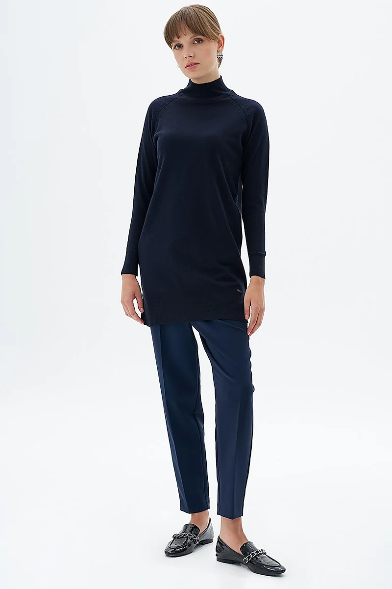 Half Turtleneck Knit Tunic Navy Blue
