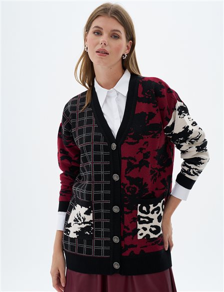 Abstract Patterned Knitwear Cardigan Black