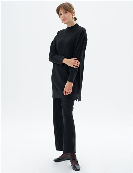 Elastic Waist Knitwear Pants Black