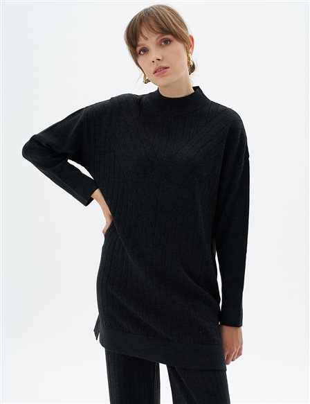 Line Patterned Knitwear Tunic Black