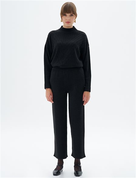 Elastic Waist Knitwear Pants Black