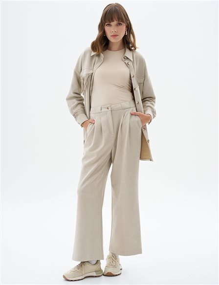 Pleated Suede Trousers Cream