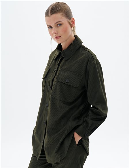 Buttoned Corduroy Set in Khaki