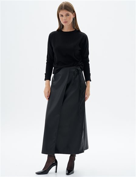 Faux Leather Wrap Skirt Black