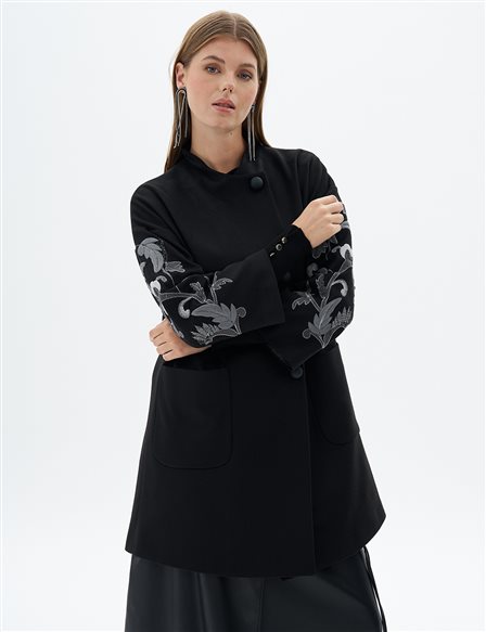 Embroidered Cashmere Coat Black