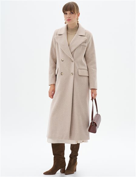 Cashmere Coat with Flap Pocket Stone