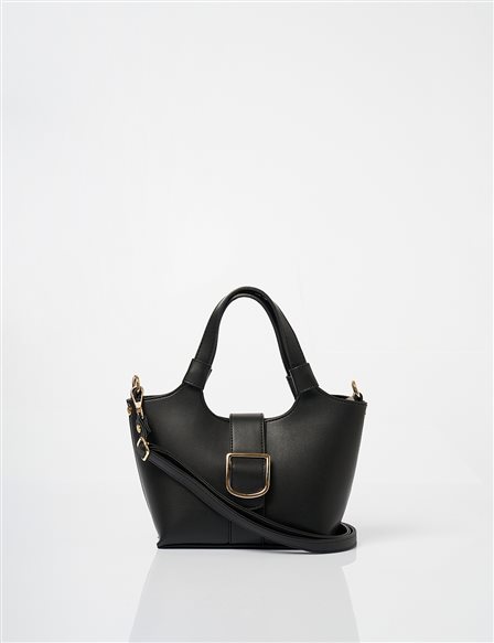 Buckle Detailed Tote Handbag Black