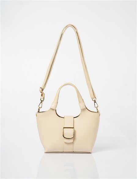 Buckle Detailed Tote Handbag Stone