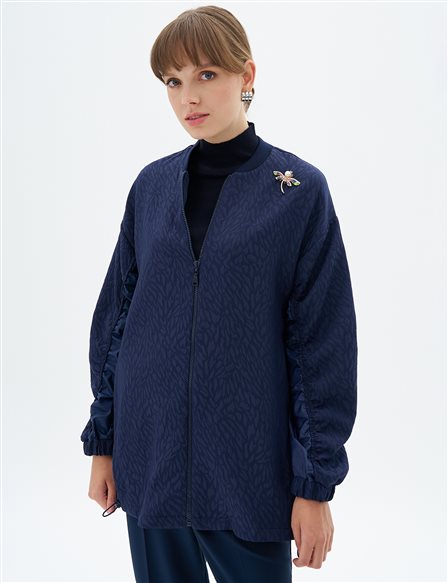 Abstract Patterned Jacket with Stitching Detail Dark Navy Blue