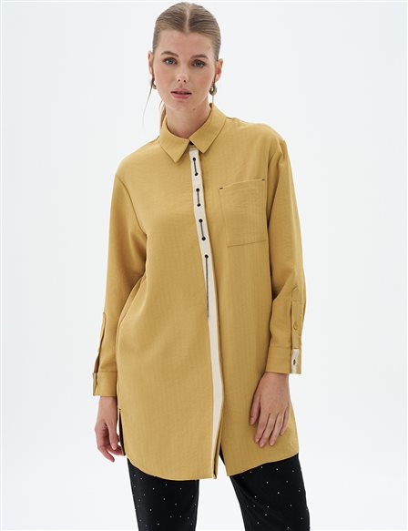 Shirt Collar Tunic with Bird's Eye Detail Mustard