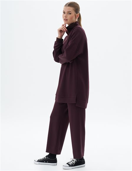 Scuba Pants with Elastic Waist Dark Burgundy