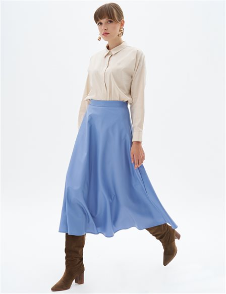 High Waist Faux Leather Skirt Aviator Blue