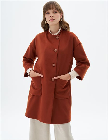 Three Quarter Sleeve Cashmere Coat Brick Red