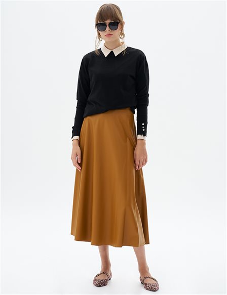 High Waist Faux Leather Skirt Mustard