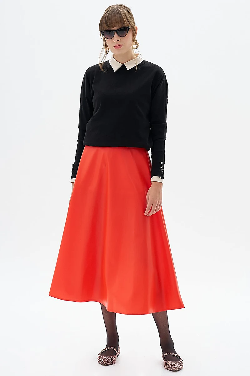 High Waist Faux Leather Skirt Coral