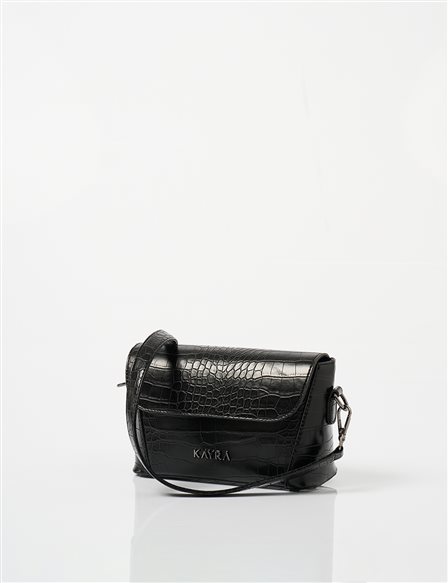 Croco Pattern Baguette Bag Black