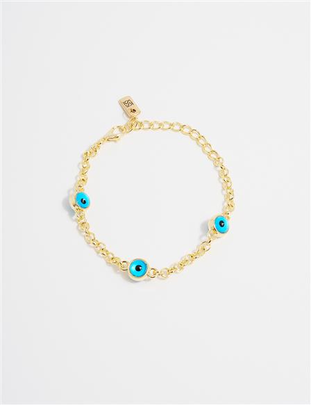 Multiple Evil Eye Bead Figured Bracelet Gold