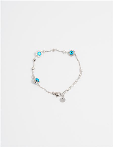 Silver Steel Bracelet with Evil Eye Pendant