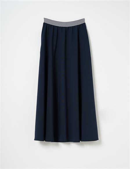 Flared Skirt with Elastic Waist Dark Navy Blue