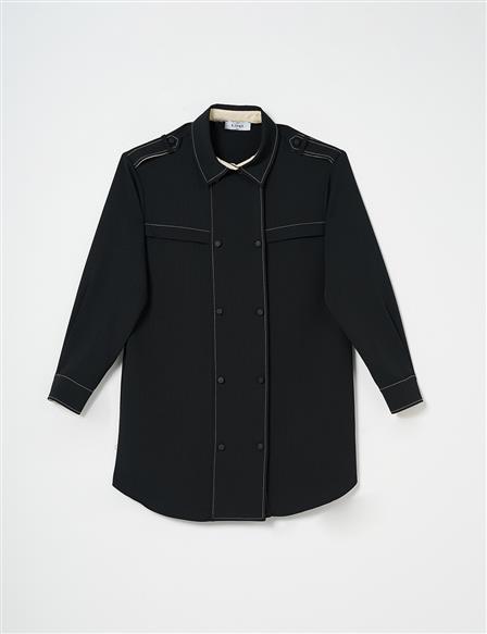 Punto Stitched Epaulette Detailed Tunic Black