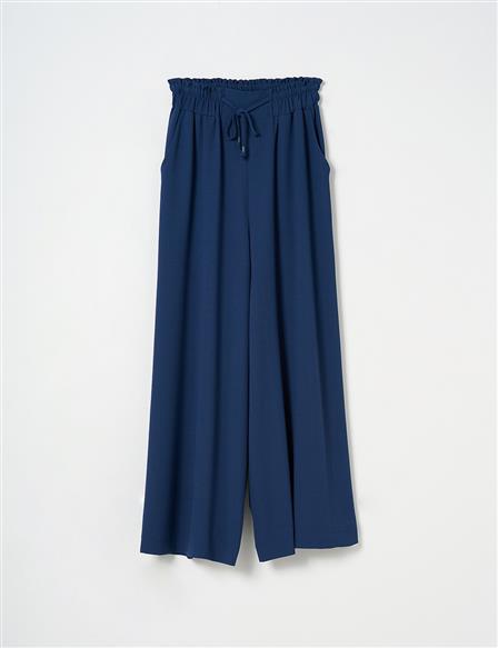 Wide Leg Laced Pants Navy Blue