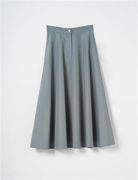 Flared Skirt with Zippered Pocket Detail in Dirty Blue