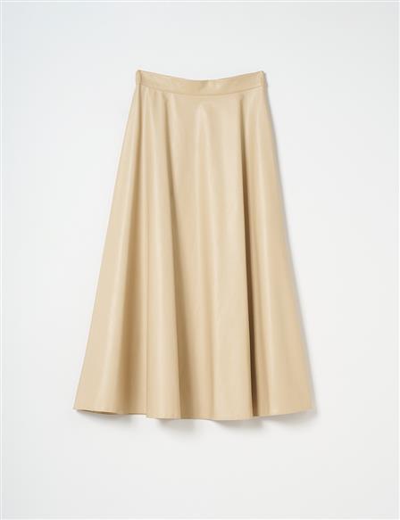 High Waist Faux Leather Skirt Light Beige