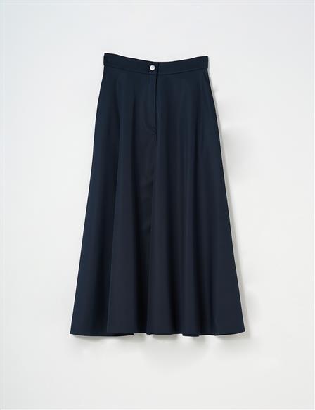 Flared Skirt with Zippered Pocket Detail in Dark Navy Blue