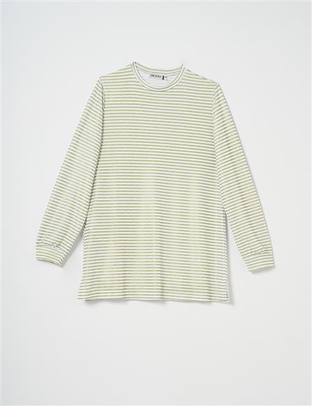 Striped Crew Neck Sweatshirt in Pistachio Green