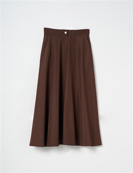 Flared Skirt with Zippered Pocket Detail Dark Brown