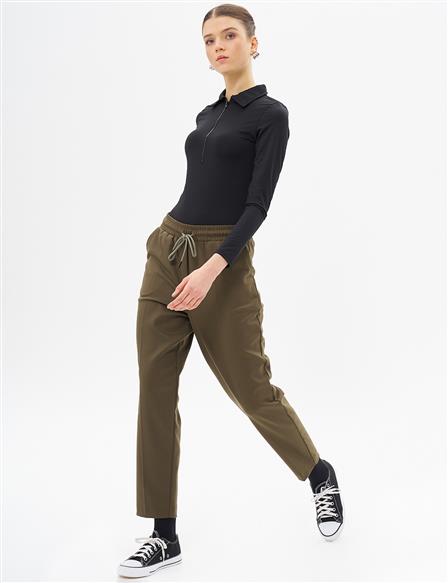 Elastic Waist Carrot Pants Khaki