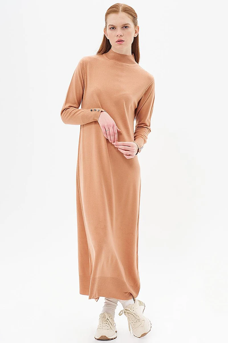 Half Turtleneck Knit Dress Salmon