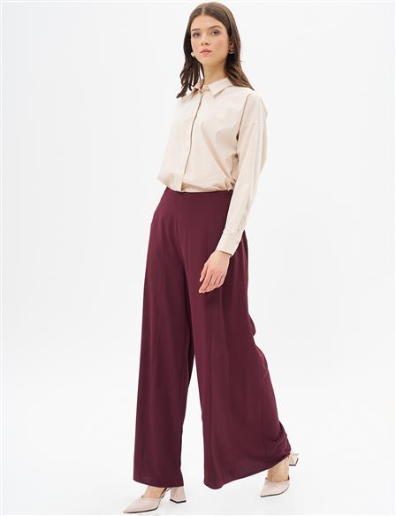 Geniş Paça Pantolon Bordo