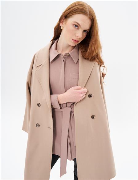 Double Breasted Cashmere Coat Beige