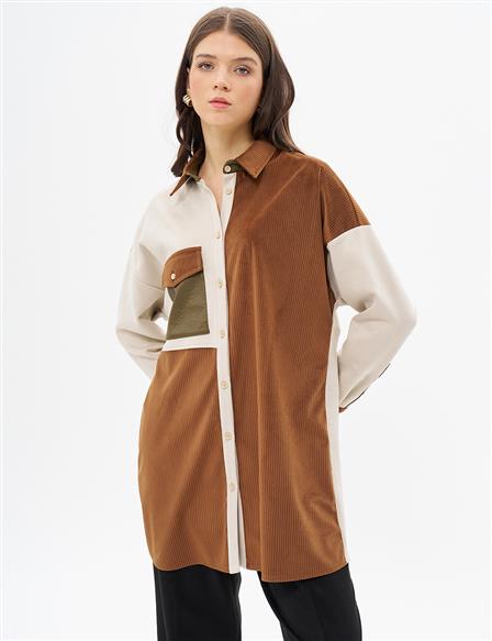 Tek Cepli Kadife Tunik Camel