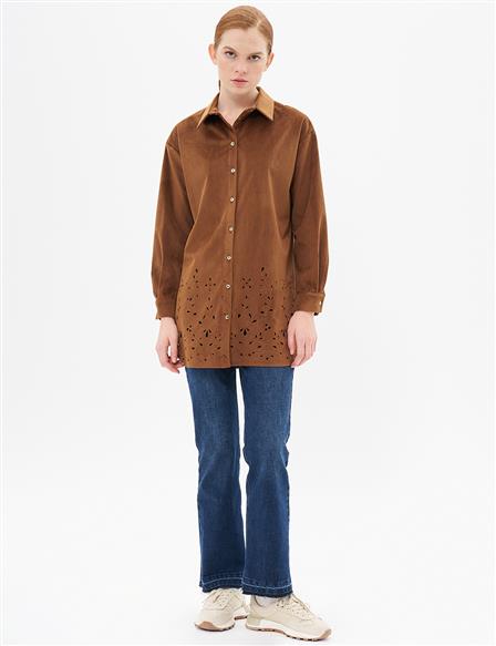 Laser Cut Velvet Tunic Camel