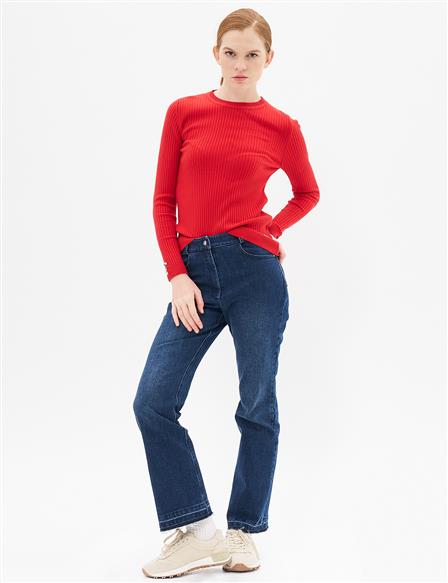 Marine Straight High Waist Denim Pants Navy Blue