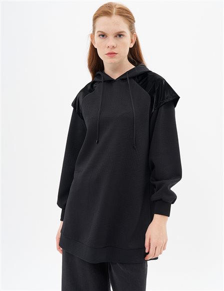 Hooded Textured Sweatshirt Black