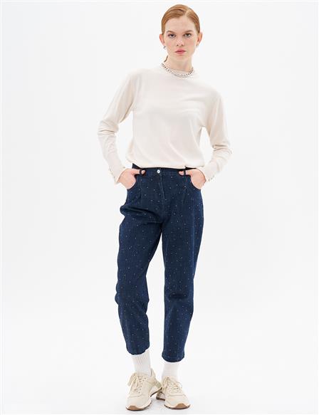 Hotfix Printed Denim Pants Navy Blue